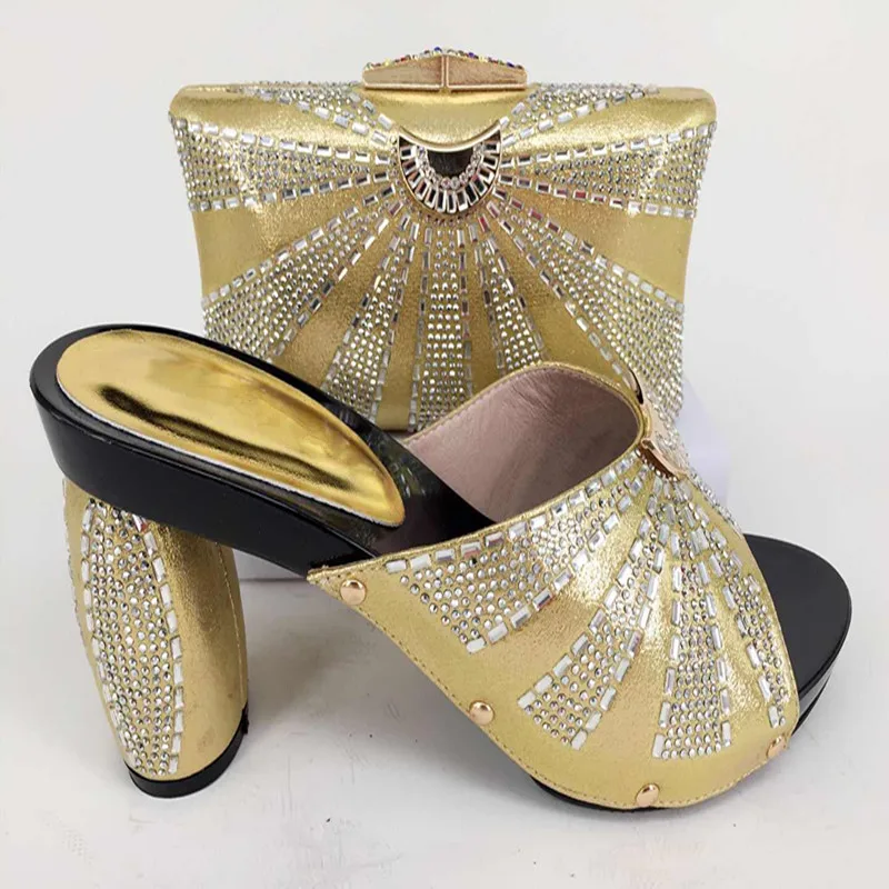 Популярная женская свадебная обувь и сумка в комплекте золотого цвета; обувь и сумка-клатч в комплекте
