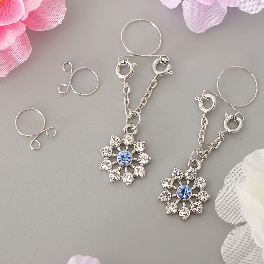 

1 Pair Crystal Flower Non pierced Clip On Nipple Ring Fake Piercing Jewelry