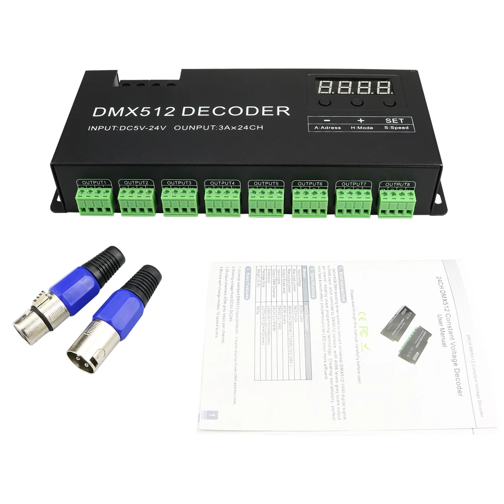 24 канала RGB DMX 512 декодер с цифровым дисплеем 72A диммер драйвер pwm RGB контрольная полоса, вход DC5V-24V, 3A* 24CH
