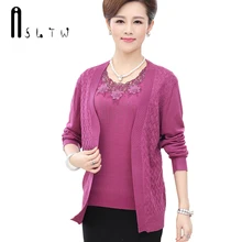 ASLTW M-XXXL, настоящий комплект из двух предметов, свитер, модный женский кардиган с круглым вырезом и длинным рукавом размера плюс, свободный женский свитер, костюмы