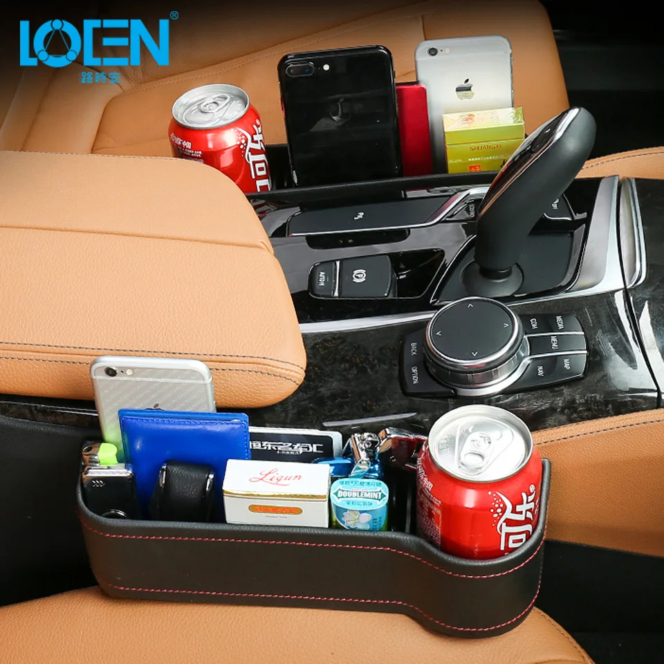 LOEN 1 шт. автомобильный Органайзер с карманами для хранения между сиденьями из искусственной кожи с подстаканником для сетки черный коричневый бежевый красный