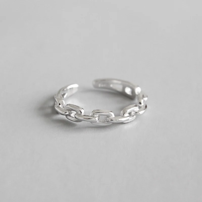 F.I.N.S серебряное кольцо 925 классическое звено цепи открытый манжет регулируемое кольцо на палец кольца из стерлингового серебра для женщин корейская мода - Цвет основного камня: Silver