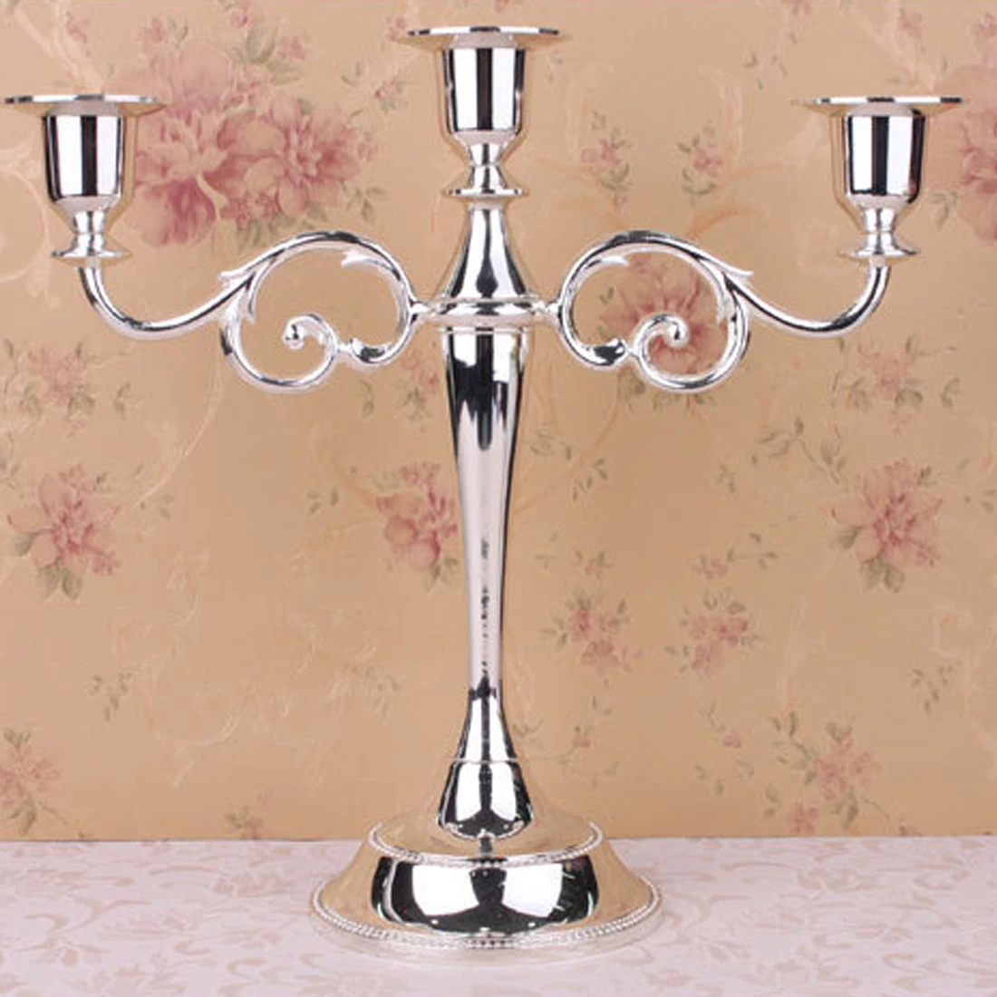 Fashion Metal Silver/Gold Plated Candle Holders 3 Arms Stand Zinc Alloy