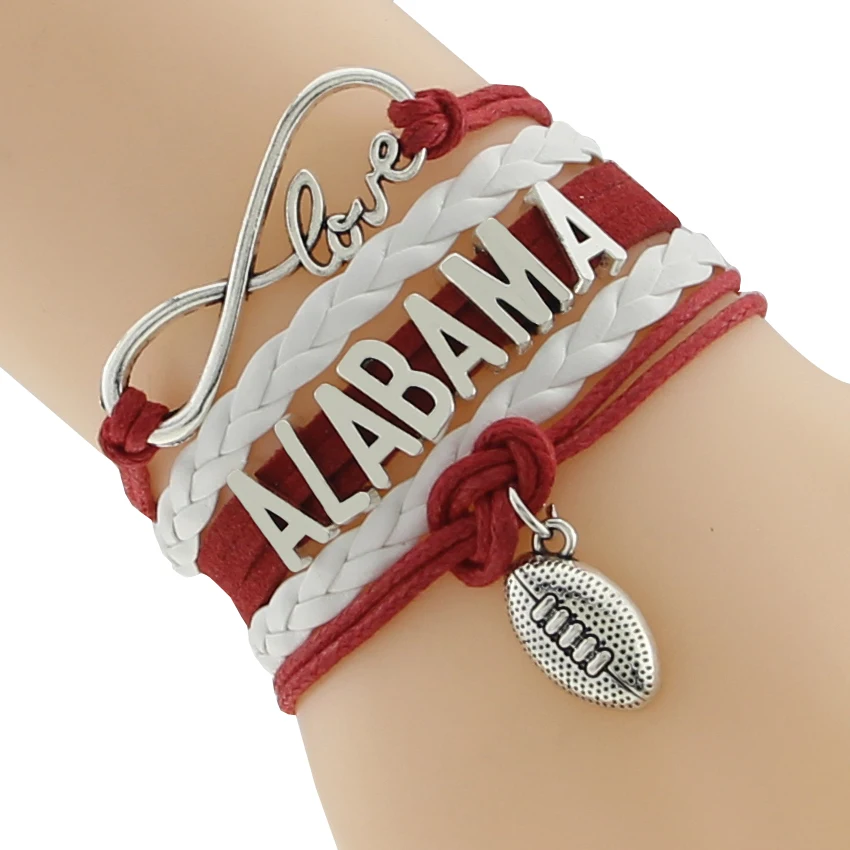 

Infinity Love Alabama State Football Sports Team Bracelet red white Customize Sport friendship Bracelets