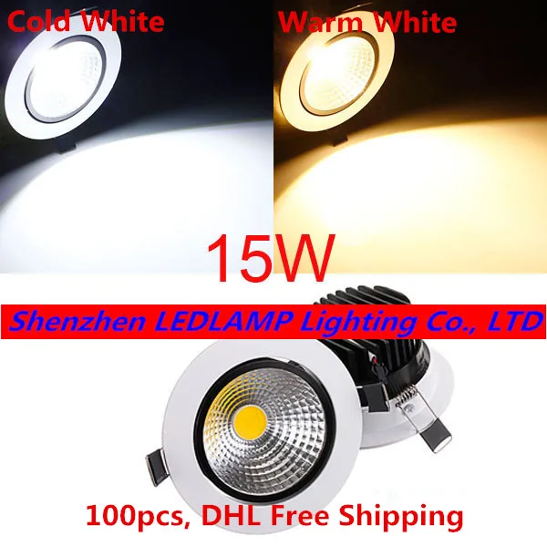

15W LED COB Downlight Recessed LED Spot Down Light Dimmable Cutting hole 90mm COB LED Downlight AC85-265V Warm/Cold White
