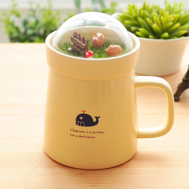 

400ML Office Creative Cup Micro-Landscape Garden Cap Drink Water Milk Cup Coffee Ceramic Cup