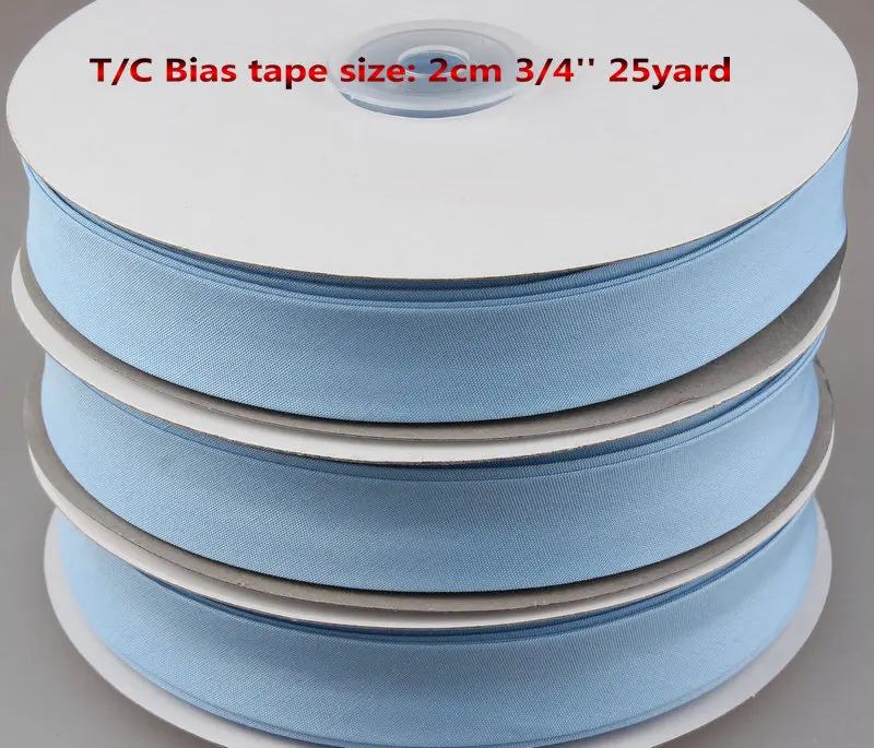 

Free shipping Bias tape, bias binding tape size: 20mm, width:3/4",2cm, 25yds/lot sky blue color, fold tape sewing edge