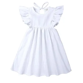 

Elvesnest Children Girls Dress Cotton Linen Ruffle Girls Summer Dress Solid Color Kids Dresses For Girls Fashion Baby Dresses
