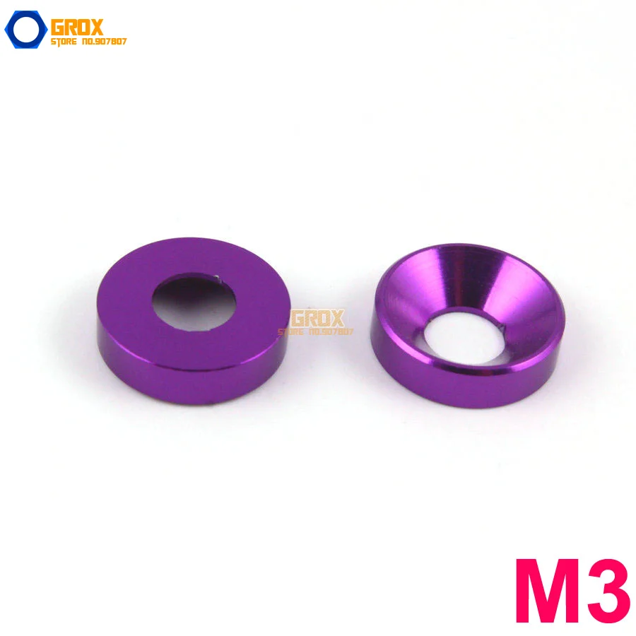 

30 Pieces M3 Purple Aluminum Washer Countersunk Flat Head Screw Washer