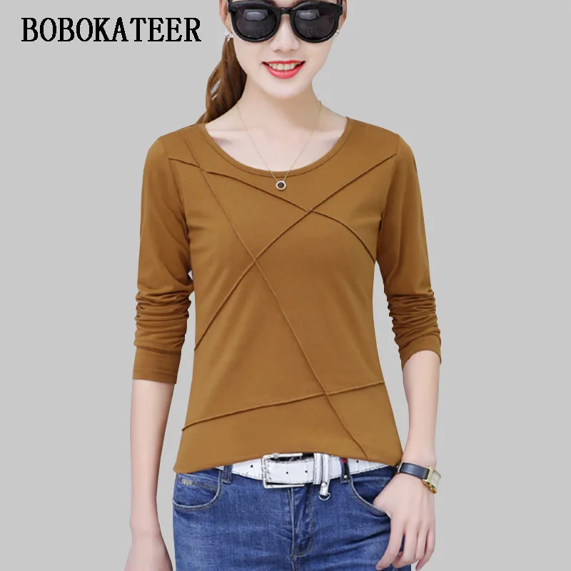 

BOBOKATEER plus size tee shirt femme loose haut femme long sleeve t shirt women tops cotton t shirts casual tshirt women t shirt