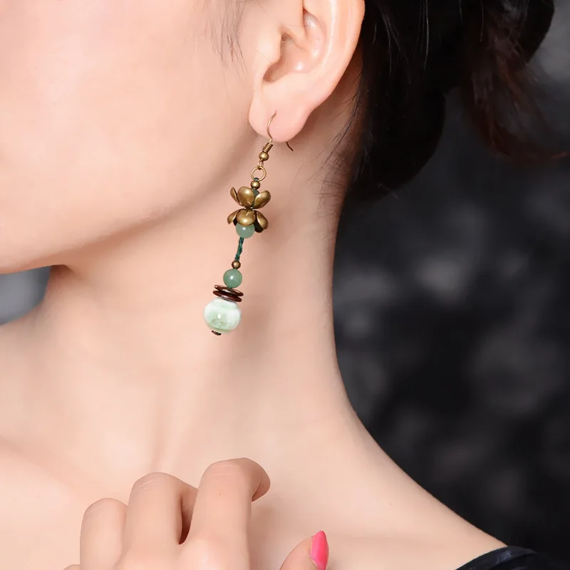 

fashion new vintage earrings, handmade Aventurine Quartz dangle earrings ,New Ethnic jewelry humble ceramic earrings