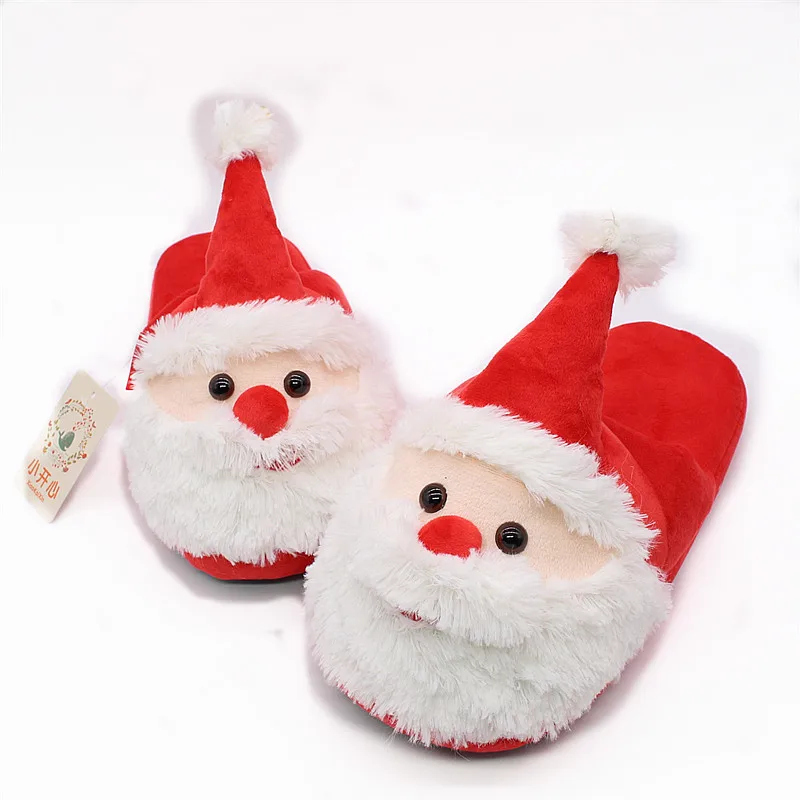 XiaoKaiXin/зимние теплые плюшевые тапочки Санты с рисунками из мультфильмов, женские/мужские/Детские домашние тапочки в рождественском стиле, рождественские подарки - Цвет: Red and White