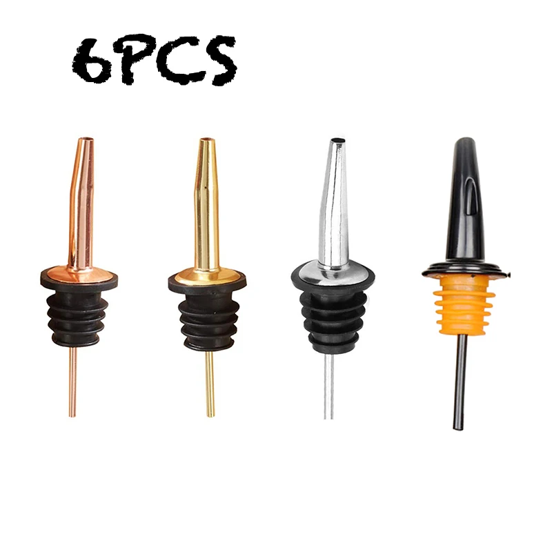 6PCS Stainless Steel Liquor Spirit Pourer Free Flow Wine Bottle Pour