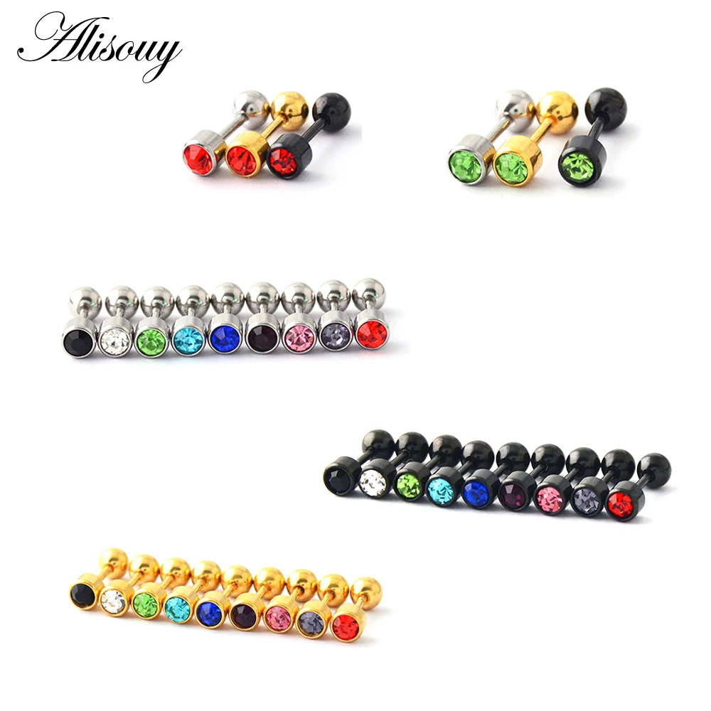 

Alisouy 2pc 316l Surgical Steel Crystal Gem Assorted Colors Ear Stud Piercing Simple Style Screw-Back Earring Sexy Girls Jewelry