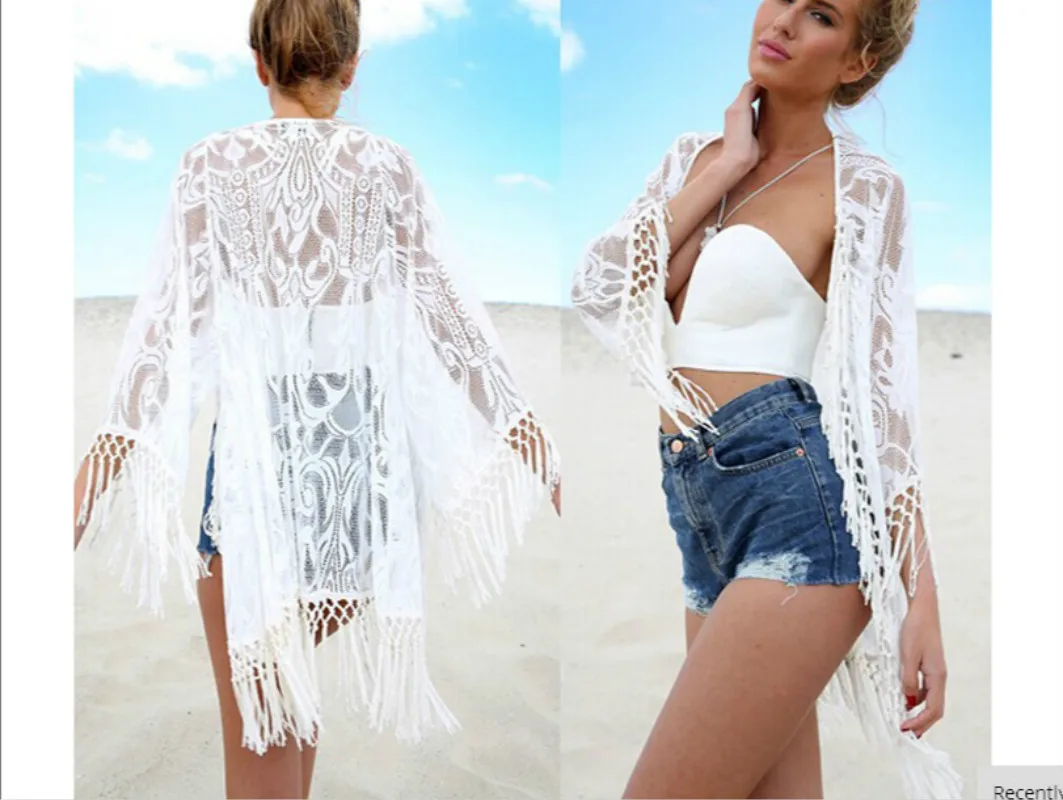 

Hot Women's Bathing Suit Lace Floral Bikini Swimwear Cover Up Cardigan Beach