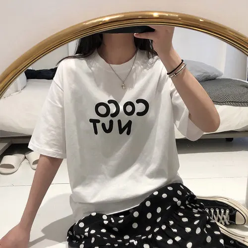 

Letter Printed Casual Loose Fashion Basic Cartoon Cute Fresh 2019 Summer New Arrival Hot Sale Fashion Basic Short Sleeve T-shirt
