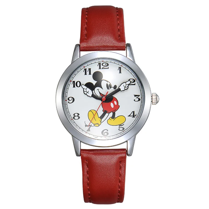Disney brand children s wrist watch Boy cartoon animation Mickey 30m waterproof quartz watch Leather watch