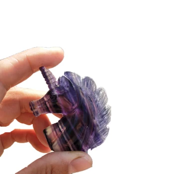 

2" Natural Gemstone Purple fluorite. Rose Quartz Unicorn Figurine Reiki Healing Crystal And Stone Statue Decor
