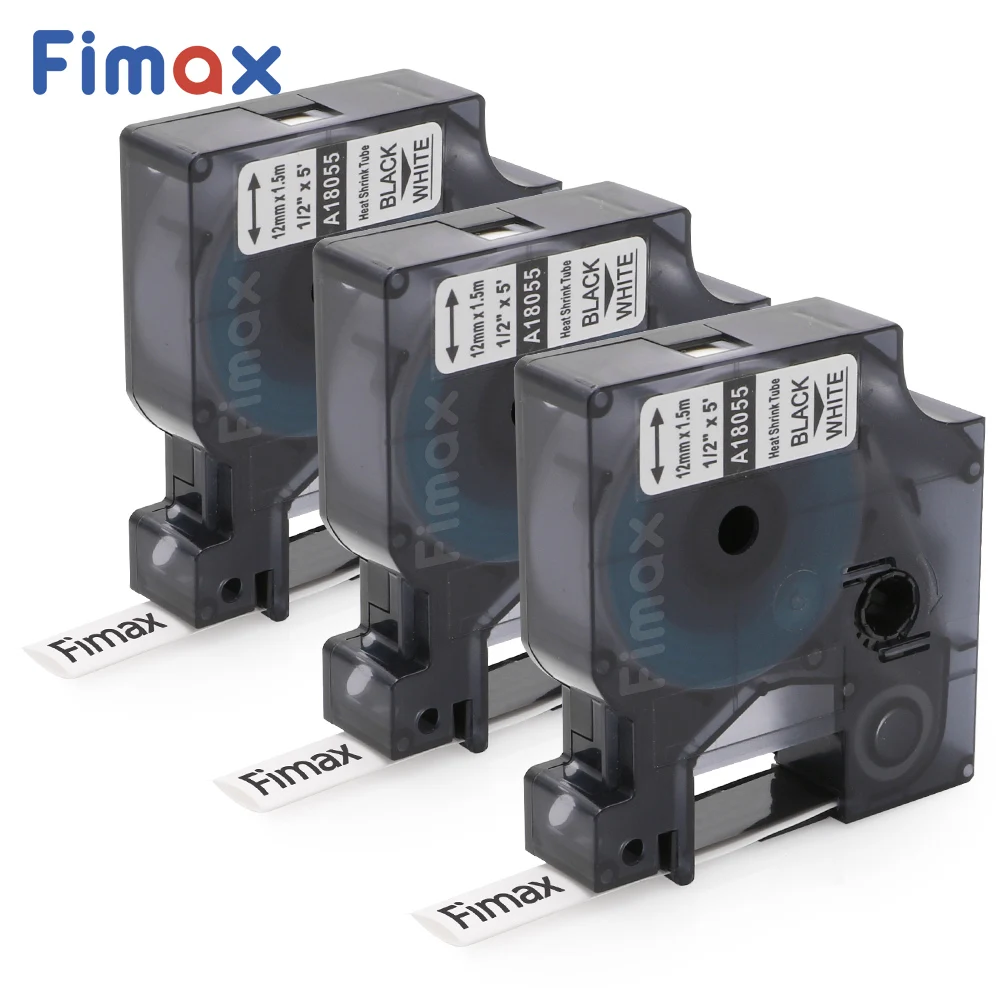 

Fimax 3 Pcs Compatible Dymo Authentic Industrial Heat Shrink Tube 18055 Black on White 12mm DYMO Rhino Label Printer LabelWriter