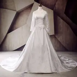 Реальное изображение свадебное платье с длинным рукавом 2019 Robe de mariage Винтаж Кружево Аппликации Новые свадебные платья индивидуальный заказ