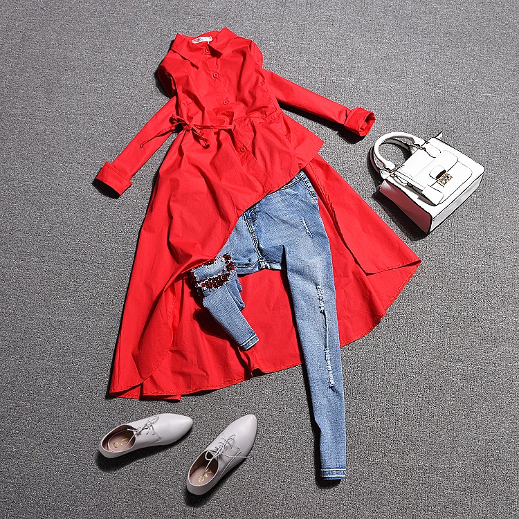 

2019 spring new arrive irregular long sleeve shirt ,women's loose blouse