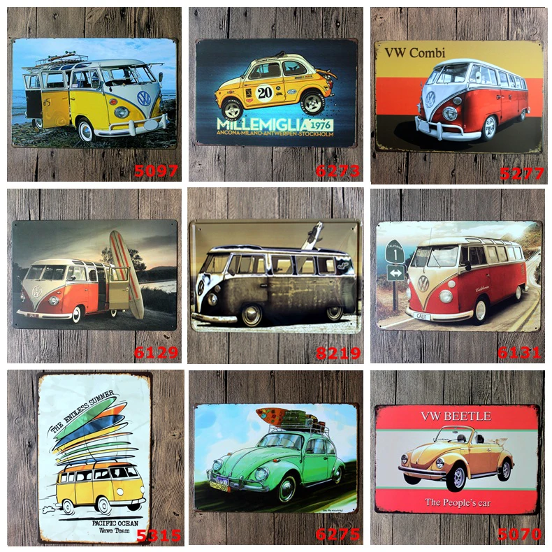 

VW BUS CAR Metal license plate digital retro decoration painting rusted metal painting poster 30*20CM
