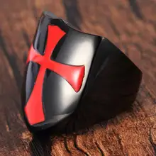 Stainless Steel Titanium Красный Черный Броня Щит Крестоносцев Крест Кольцо Средневековый Рыцарь Тамплиеров Перстень Ретро Панк Ювелирные Изделия Кольца Мужчины