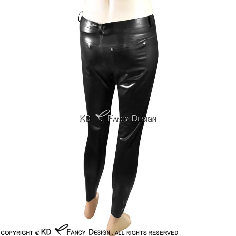  Black Sexy Latex Jeans With Pockets Front And Back And Zipper Buttons At Front Rubber Pants Trouser - 32853897717