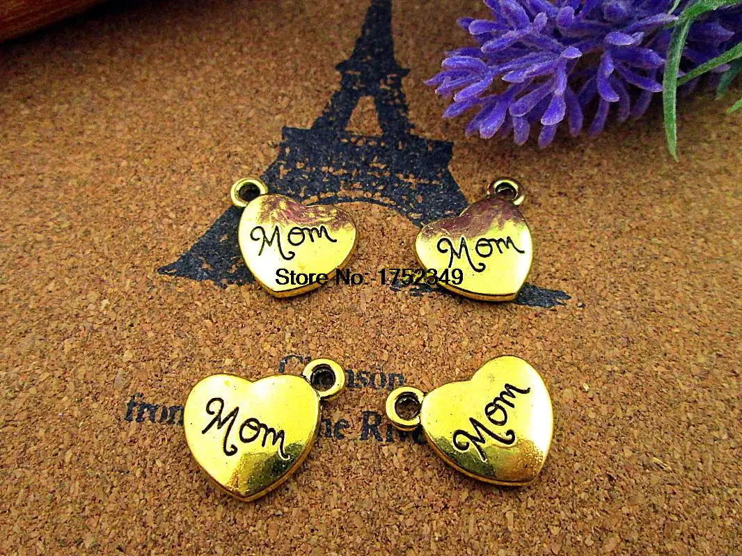 

12pcs 18x15mm mom Charms, gold 2 sided mom Heart Charm Pendants
