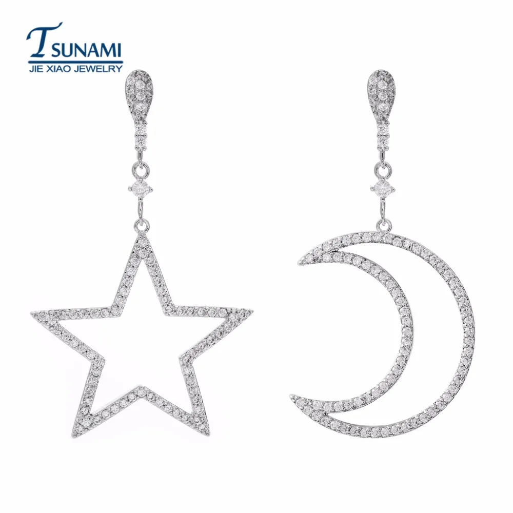 Знаменитые Фирменные Асимметричные в форме Луны серьги из циркона длинные серьги из циркона в подарок для женщин/девочек ER-086
