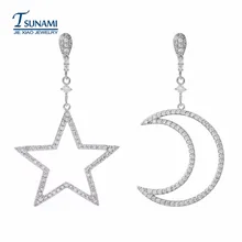 Знаменитые Фирменные Асимметричные в форме Луны серьги из циркона длинные серьги из циркона в подарок для женщин/девочек ER-086