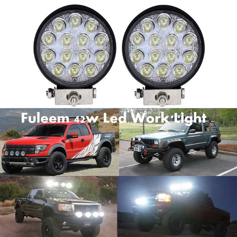 

Fuleem 2PCS 4.5INCH White 6500K 42W Round LED WORK LIGHT BAR Flood Spot OFFROAD DRIVING FOG LAMPS 12V 24V Waterproof