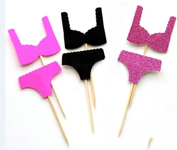 

Glitter Lingerie bra Cupcake Topper baby bridal shower birthday food Picks wedding party cake topper decor