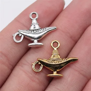 

WYSIWYG 8pcs 22x18mm Antique Silver Color Antique Gold Lucky Aladdin Pendants Wish Teapot Charm Pendants For Jewelry Making