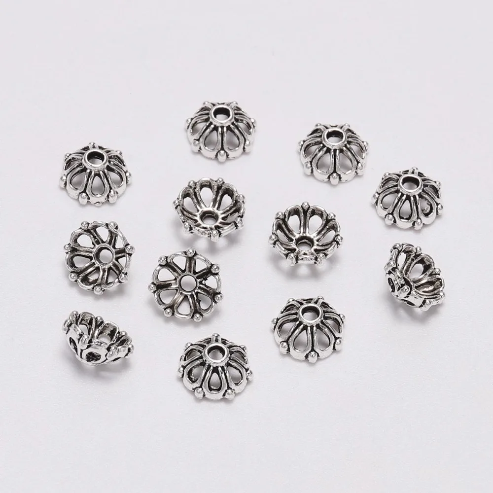 

100Pcs/Lot 8mm Antique Silver Flower Bead End Caps For Jewelry Making Findings Needlework Diy Earrings Jewelry Spaced Beads Caps