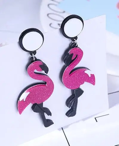 Acrylic Elegant Flamingo Bird Earring Long Drop Dangle For Women Fashion Jewelry