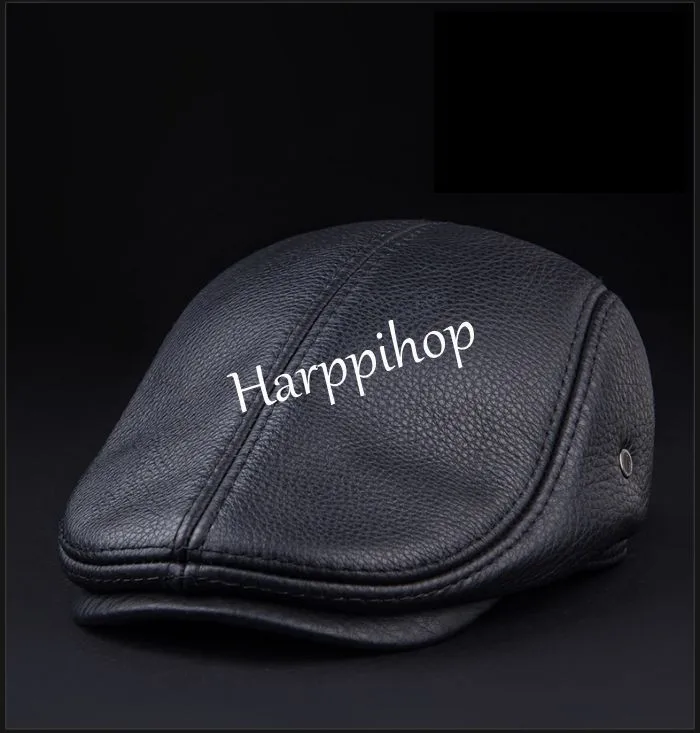 2019 New Design Men's 100% Genuine Leather  Cap brand Newsboy /Beret /Cabbie Hat/ Golf Hat winter warm hats with ears wool beret mens