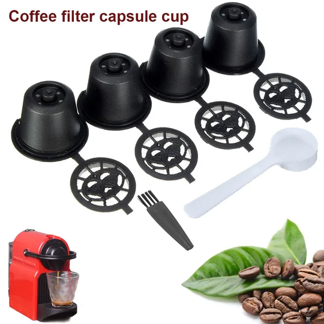 Cheap 4Pcs Reusable Coffee Capsules Cup Spoon Brush Set Compatible Nespresso Machines Hot Sale