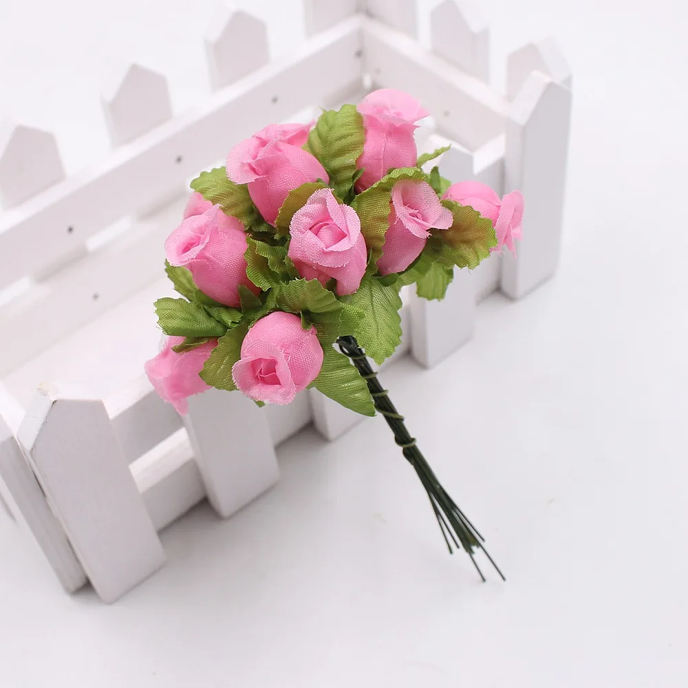 12 шт./лот, шелковые искусственные цветы, мини букет из роз для свадьбы, украшение дома, открытка, подарок, сделай сам, венок, скрапбукинг, высокое качество