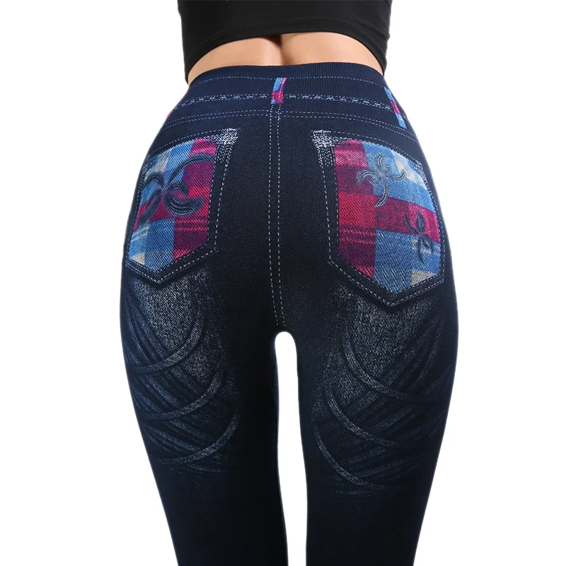 XXXL New Ladies Work Out Leggings Blue Fashion False Jean Legging Woman Leggings Trendy High Quality Type Printed Jeans Legging