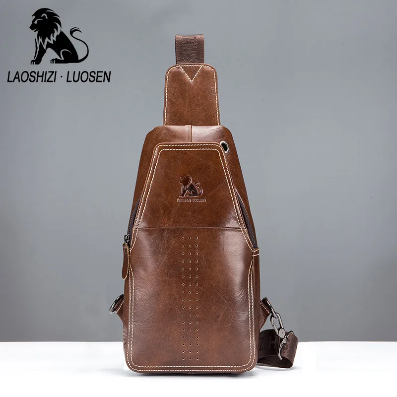 

LAOSHIZI Small Handbag Cowhide 2018 Genuine Leather Chest Bag Men's Crossbody Bag Chest Pack Man Shoulder Messenger Bag