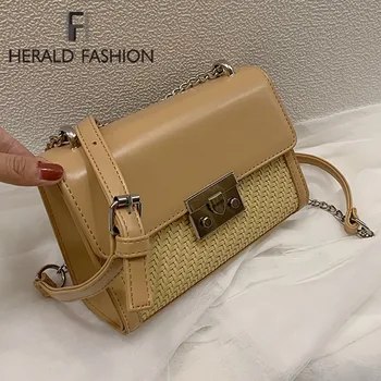 

Herald Fashion Patchwork Women's Messenger Bag Quality Leather Chian Female Shoulder Bag Mini Ladies Knitting Flap Bag Bolsa Sac