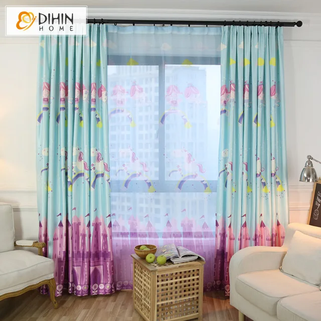 Dihin Home 2 Colors Cartoon Printed Blackout Curtains For Living Dihin Home 2 Colors Cartoon Printed Blackout Curtains For Living Room Kid Window Treatment Curtain D