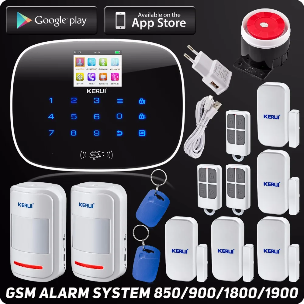 Kerui Wireless GSM Home Security Alarm ISO Android App Control SMS Text RFID Autodial TFT Color Display Keypad PIR Detector