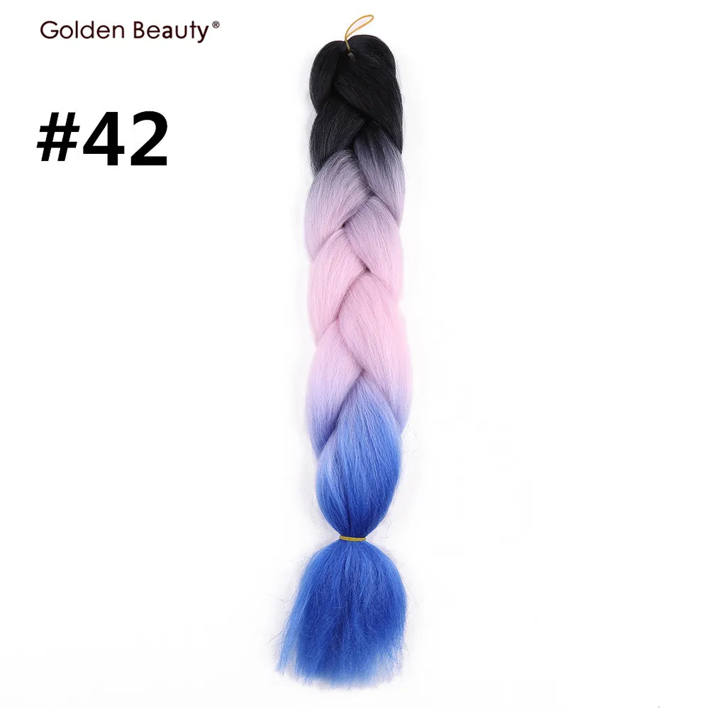 2" вязание крючком косы длинные, радужной расцветки косы цветные синтетические накладные волосы термостойкие объемные волосы для плетения Jambo золотой красоты