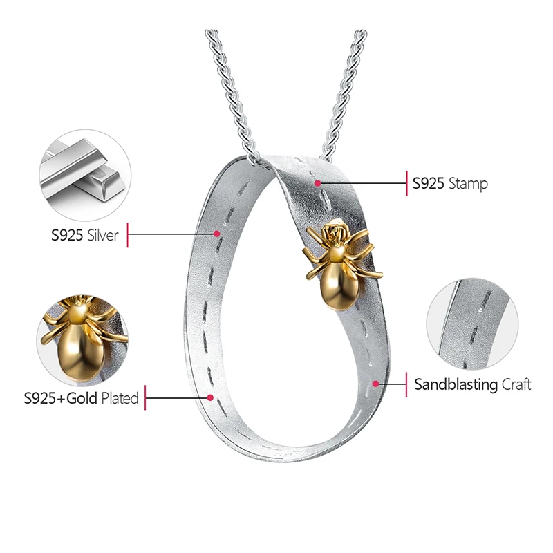 Lotus Fun Real 925 Sterling Silver Handmade Fine Jewelry Creative Hardworking Ant Design Pendant without Necklace for Women Gift