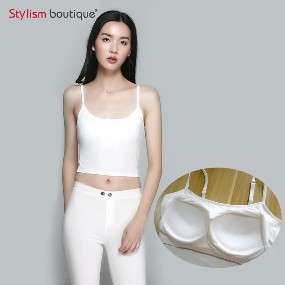 Buy 2018 New Basic Crop Top With Chest Pad Modal