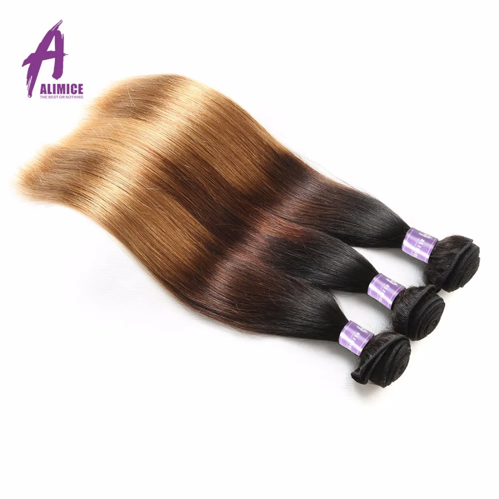 Alimice Blonde Human Hair Bundles With Closure 3 Bundles With Lace Closure Dark Roots T1B427 Ombre Blonde Indian Straight Hair (16)