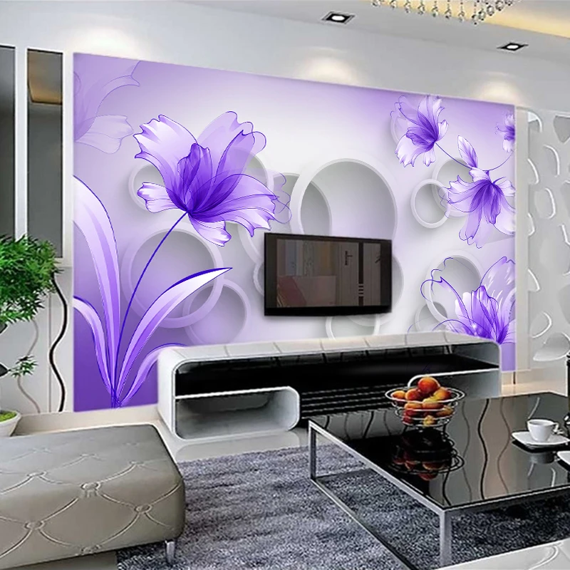 Wall Mural Wall Painting Purple Lily Transparent Flowers Modern Fashion 3D Living Room TV Background Cloth Wallpaper 3d wallpaper mural wall covering wallpaper canvas painting wallpaper