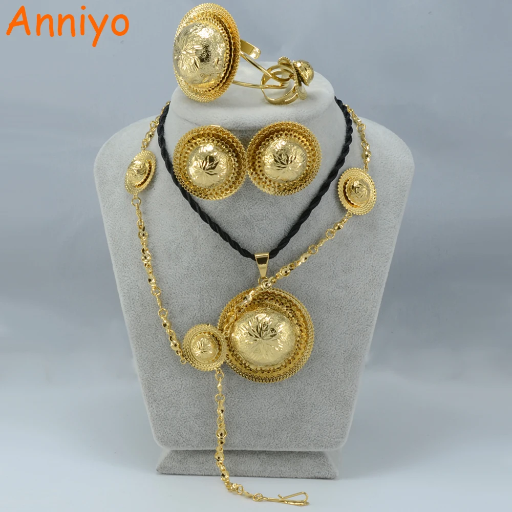 Anniyo Эфиопский Свадебный комплект ювелирных изделий золото Цвет
